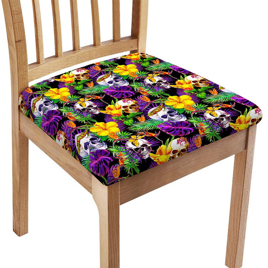 Purple Tropical Skull Pattern Print Chair Cushion Cover