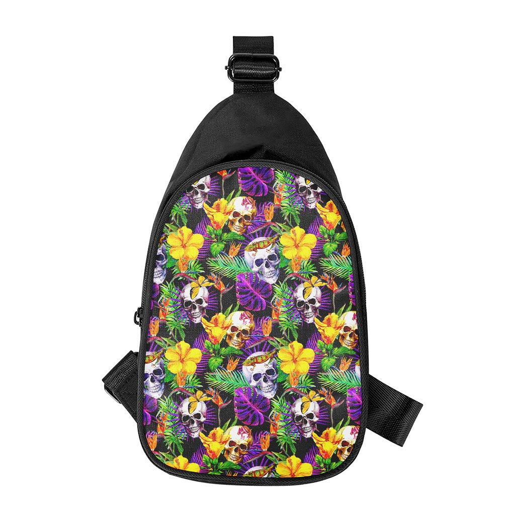 Purple Tropical Skull Pattern Print Chest Bag