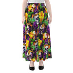 Purple Tropical Skull Pattern Print Chiffon Maxi Skirt