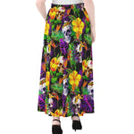Purple Tropical Skull Pattern Print Chiffon Maxi Skirt