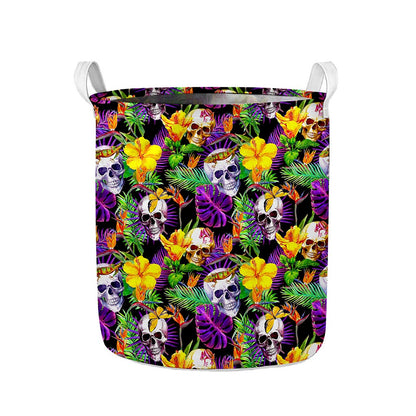 Purple Tropical Skull Pattern Print Collapsible Laundry Basket
