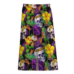 Purple Tropical Skull Pattern Print Cotton Front Slit Maxi Skirt