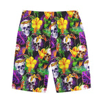 Purple Tropical Skull Pattern Print Cotton Shorts