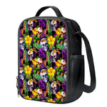 Purple Tropical Skull Pattern Print Crossbody Lunch Bag