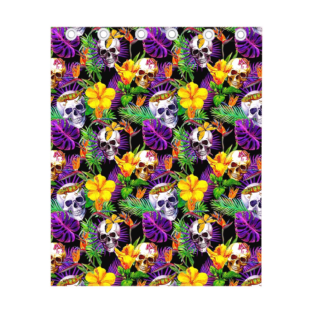 Purple Tropical Skull Pattern Print Curtain