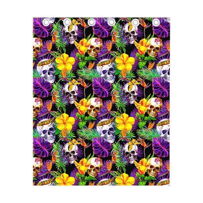 Purple Tropical Skull Pattern Print Curtain