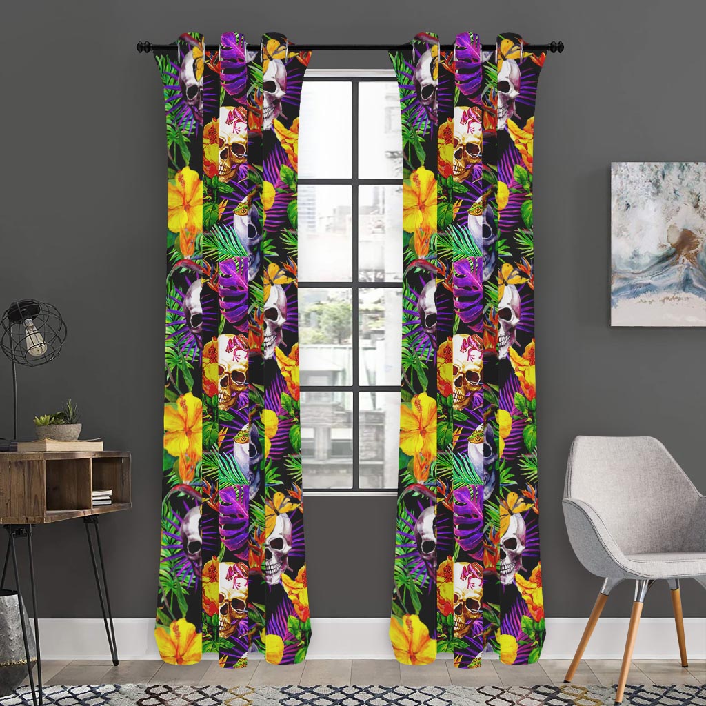 Purple Tropical Skull Pattern Print Curtain