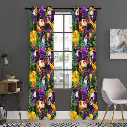 Purple Tropical Skull Pattern Print Curtain