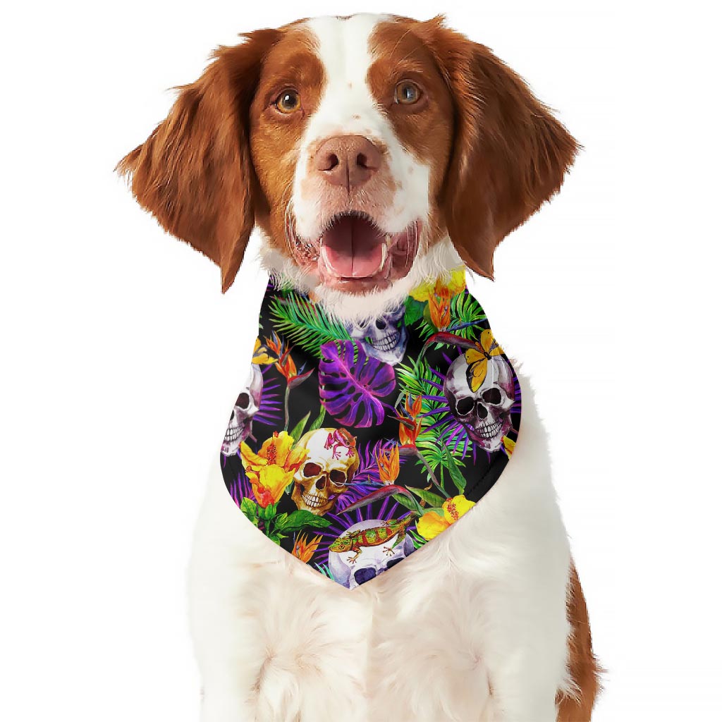 Purple Tropical Skull Pattern Print Dog Bandana
