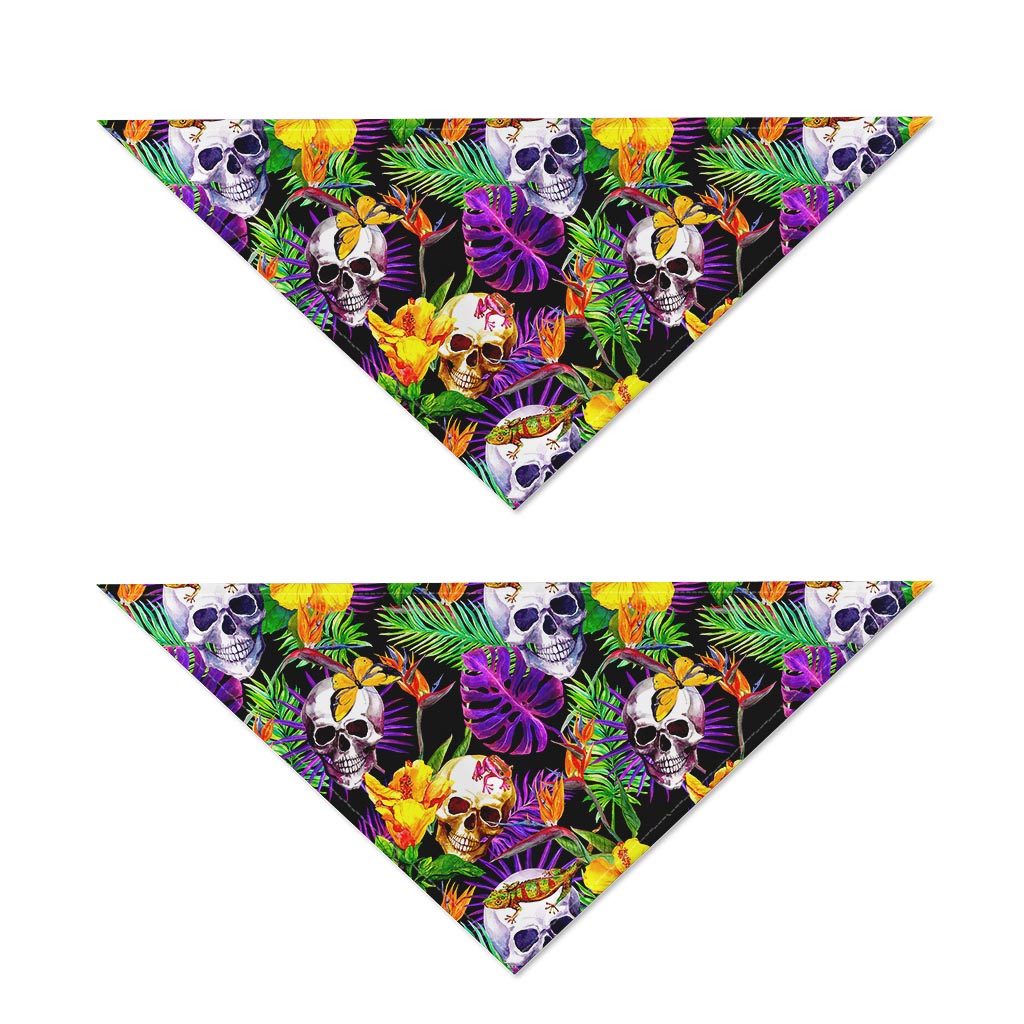 Purple Tropical Skull Pattern Print Dog Bandana