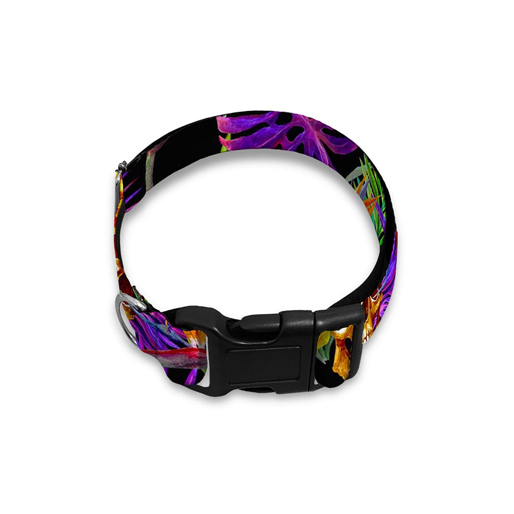Purple Tropical Skull Pattern Print Dog Collar