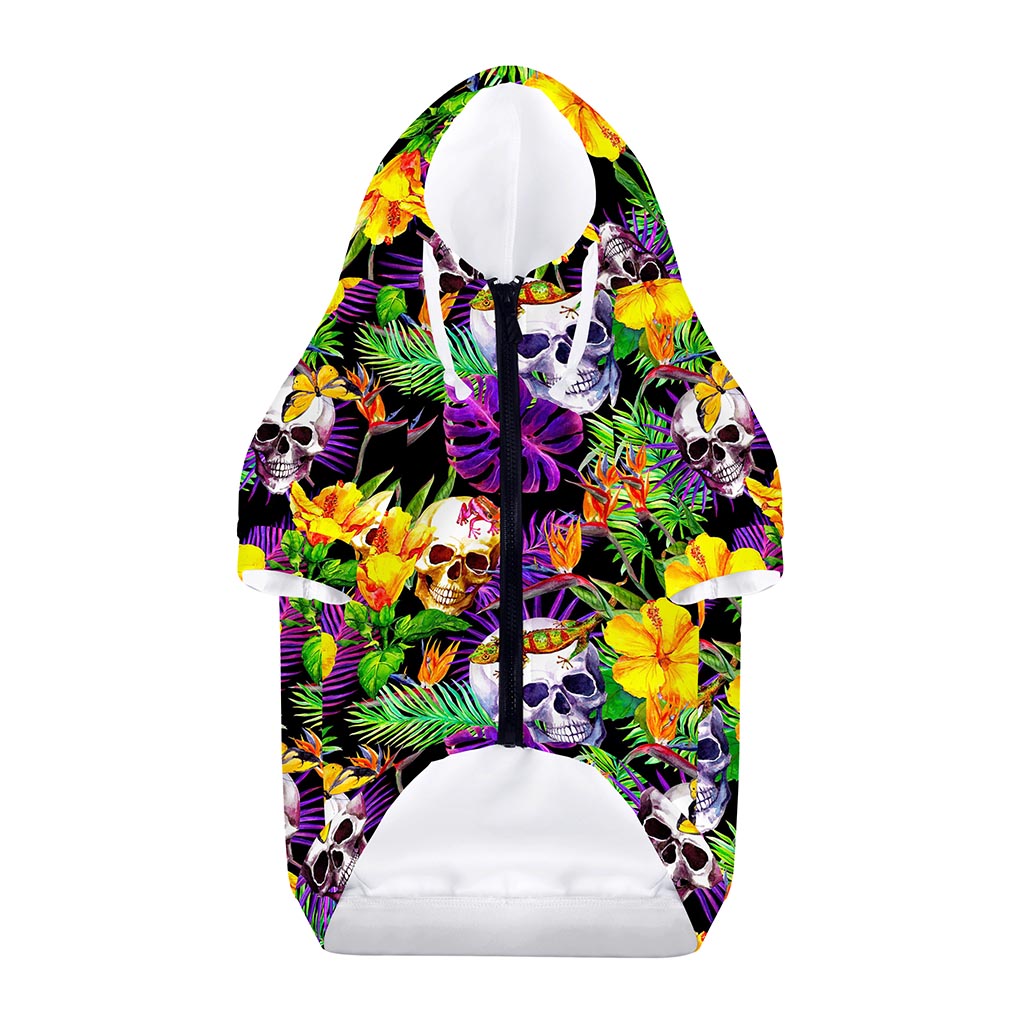 Purple Tropical Skull Pattern Print Dog Zip Up Hoodie