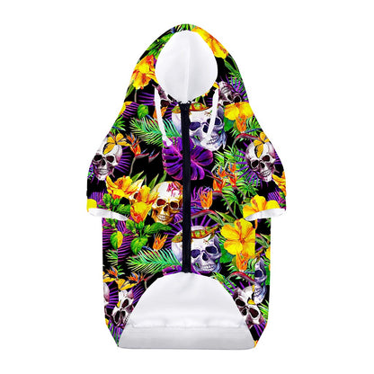 Purple Tropical Skull Pattern Print Dog Zip Up Hoodie