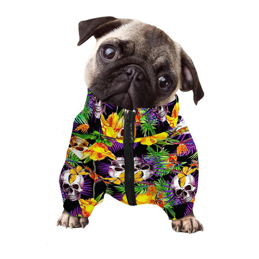 Purple Tropical Skull Pattern Print Dog Zip Up Jacket