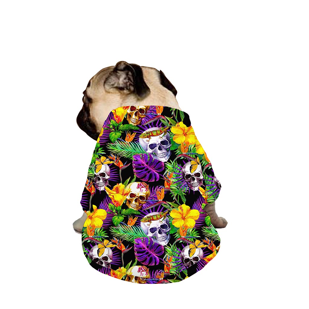 Purple Tropical Skull Pattern Print Dog Zip Up Jacket