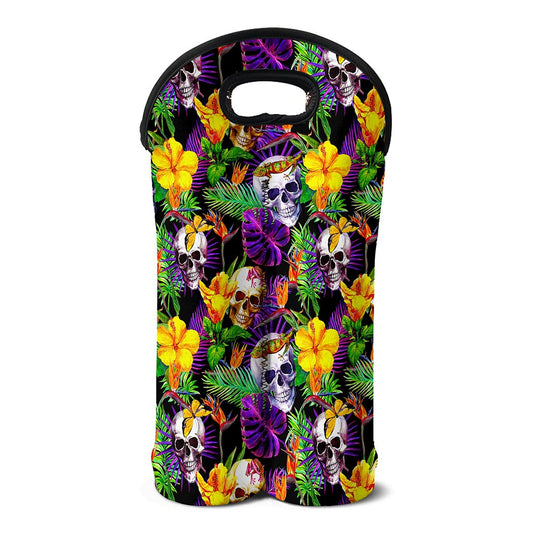 Purple Tropical Skull Pattern Print Double Neoprene Wine Tote