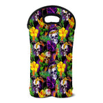 Purple Tropical Skull Pattern Print Double Neoprene Wine Tote