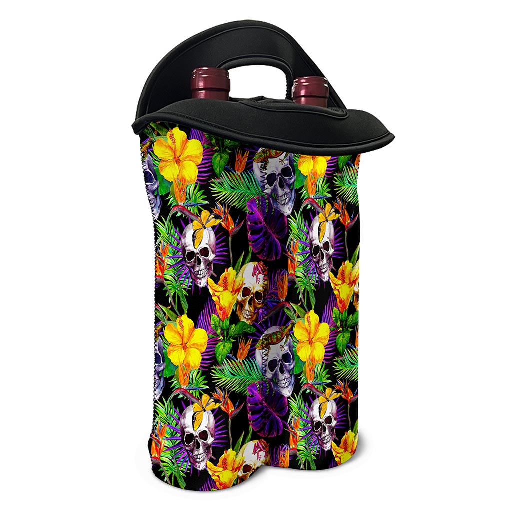 Purple Tropical Skull Pattern Print Double Neoprene Wine Tote