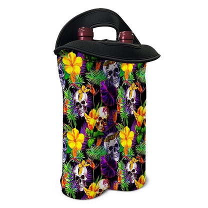 Purple Tropical Skull Pattern Print Double Neoprene Wine Tote