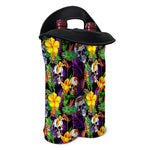 Purple Tropical Skull Pattern Print Double Neoprene Wine Tote