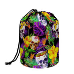 Purple Tropical Skull Pattern Print Drawstring Makeup Bag