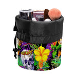 Purple Tropical Skull Pattern Print Drawstring Makeup Bag