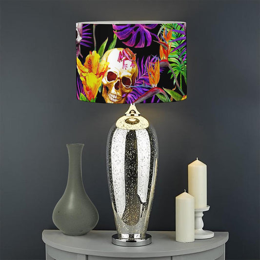 Purple Tropical Skull Pattern Print Drum Lamp Shade
