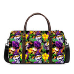 Purple Tropical Skull Pattern Print Duffle Bag
