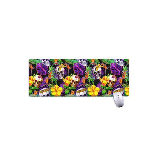 Purple Tropical Skull Pattern Print Extended Mouse Pad