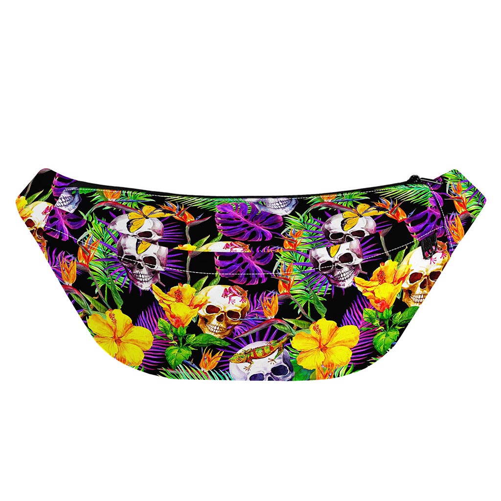 Purple Tropical Skull Pattern Print Fanny Pack