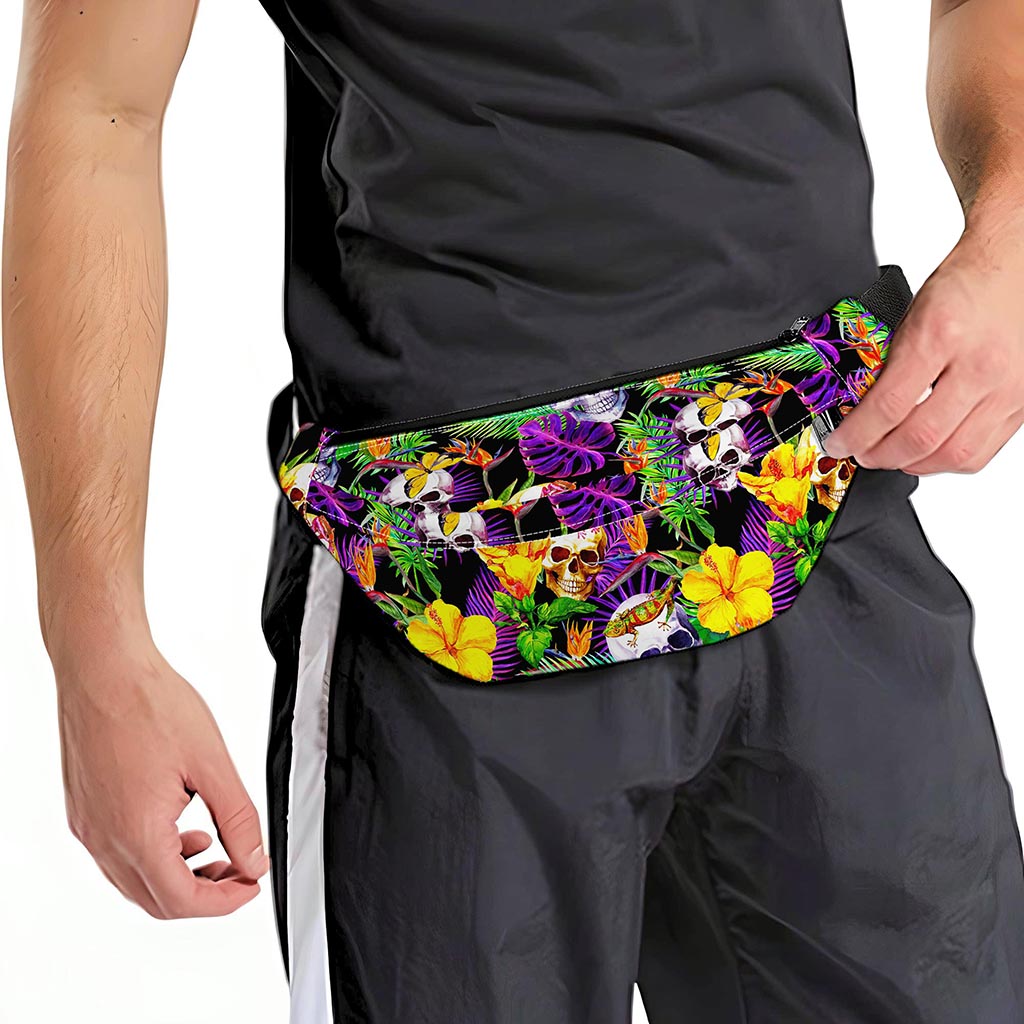 Purple Tropical Skull Pattern Print Fanny Pack