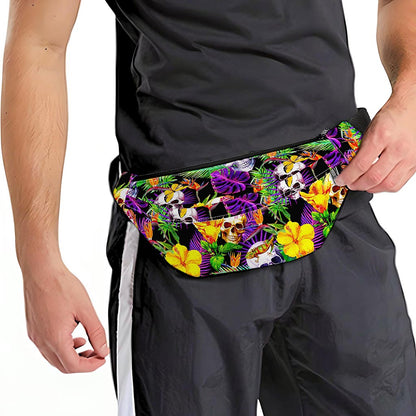 Purple Tropical Skull Pattern Print Fanny Pack