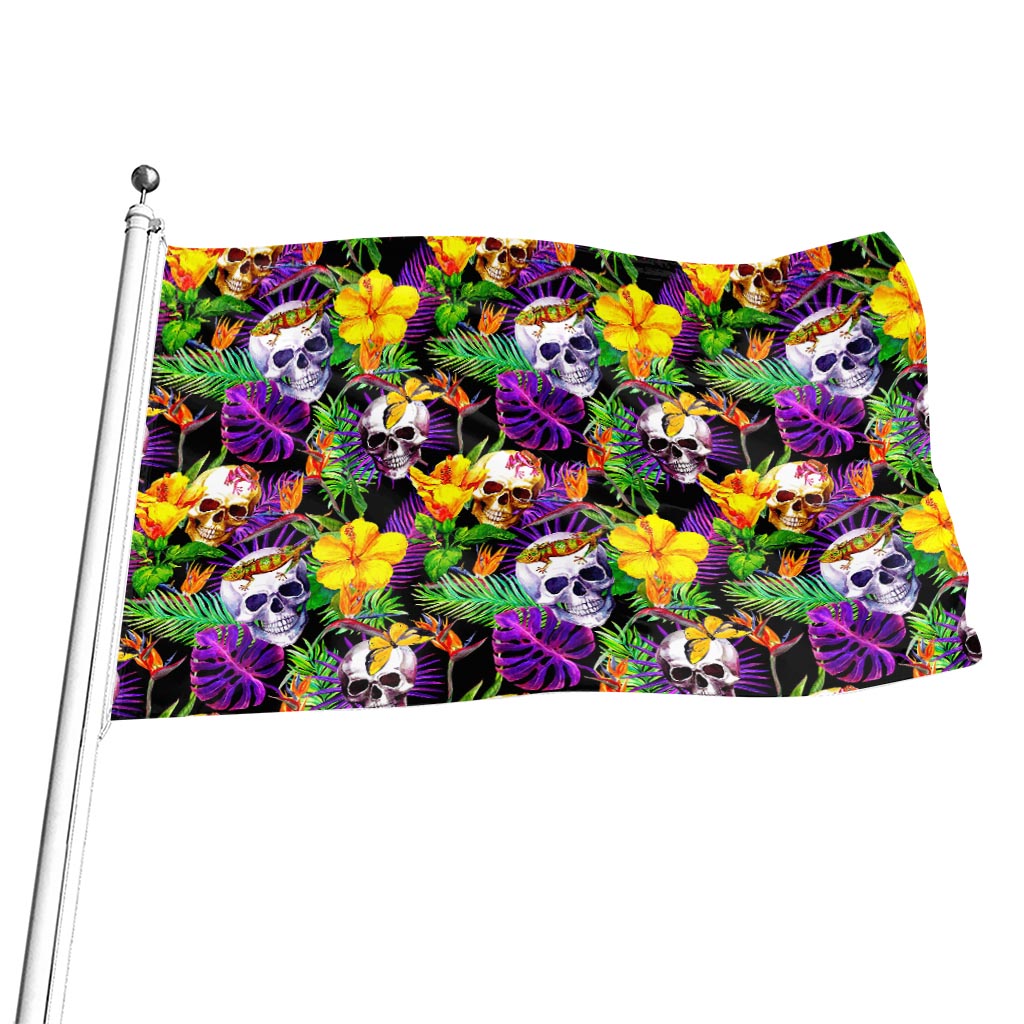 Purple Tropical Skull Pattern Print Flag