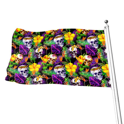 Purple Tropical Skull Pattern Print Flag
