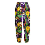 Purple Tropical Skull Pattern Print Fleece Lined Knit Pants
