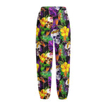 Purple Tropical Skull Pattern Print Fleece Lined Knit Pants
