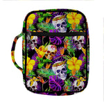 Purple Tropical Skull Pattern Print Front Pocket Bible Bag