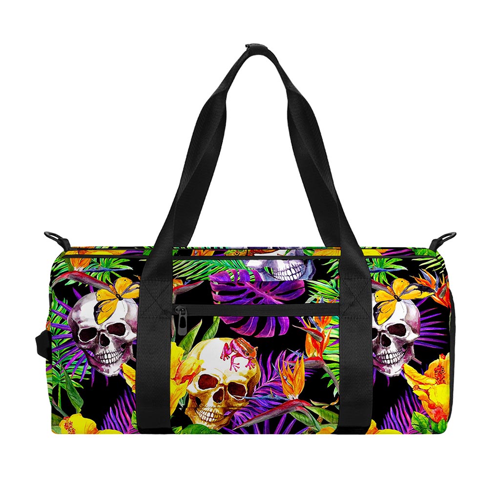 Purple Tropical Skull Pattern Print Gym Bag