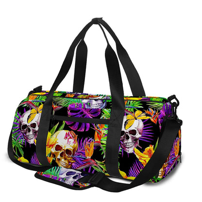 Purple Tropical Skull Pattern Print Gym Bag