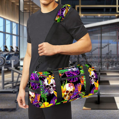Purple Tropical Skull Pattern Print Gym Bag
