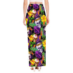 Purple Tropical Skull Pattern Print High Slit Maxi Skirt