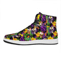 Purple Tropical Skull Pattern Print High Top Leather Sneakers