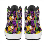 Purple Tropical Skull Pattern Print High Top Leather Sneakers