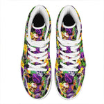 Purple Tropical Skull Pattern Print High Top Leather Sneakers