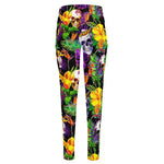 Purple Tropical Skull Pattern Print High-Waisted Pocket Leggings