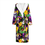 Purple Tropical Skull Pattern Print Hooded Bathrobe