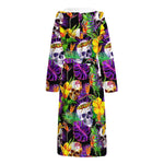Purple Tropical Skull Pattern Print Hooded Bathrobe