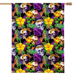 Purple Tropical Skull Pattern Print House Flag
