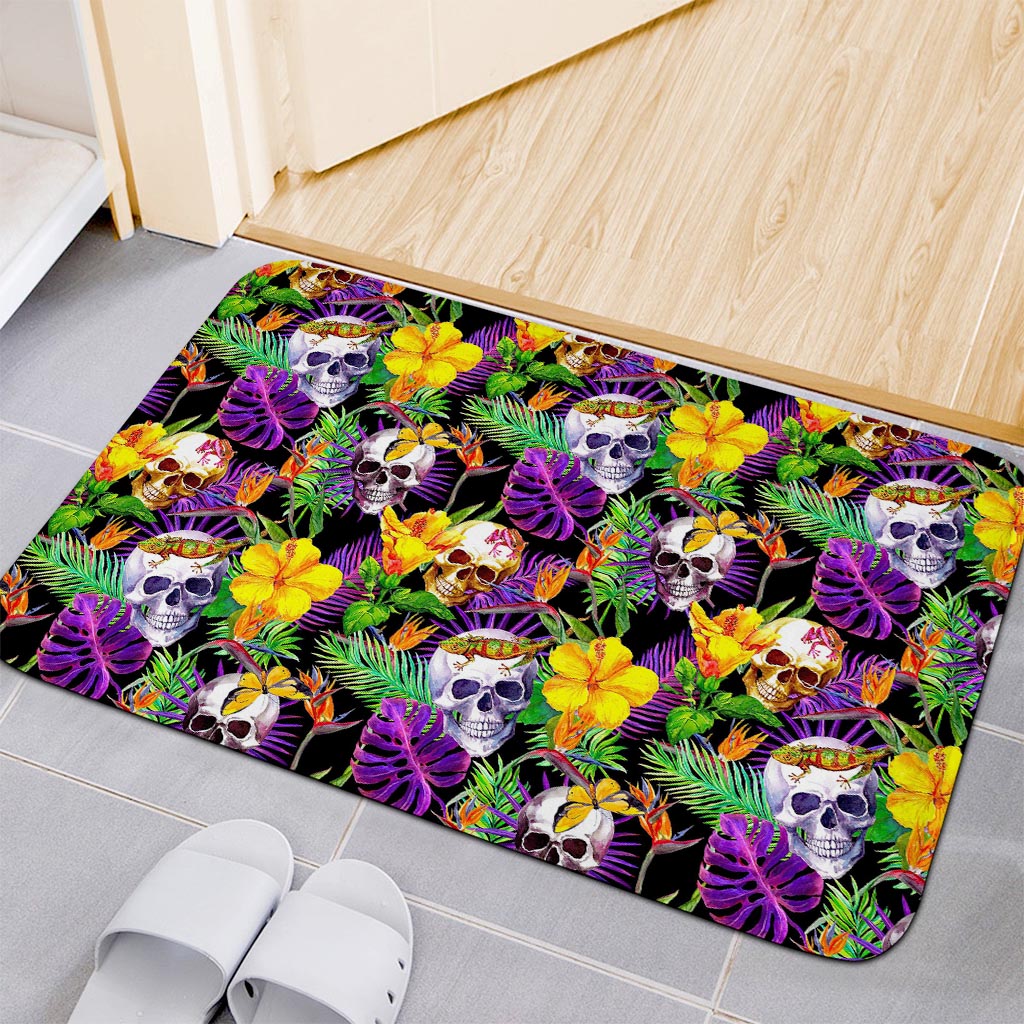 Purple Tropical Skull Pattern Print Indoor Door Mat