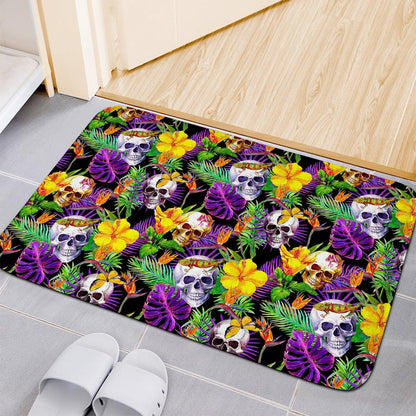 Purple Tropical Skull Pattern Print Indoor Door Mat
